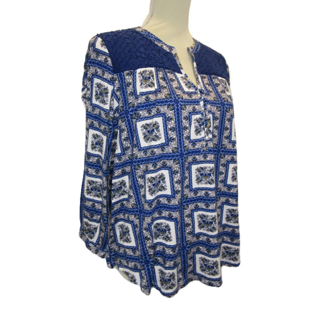 Anthropologie Porridge Womens M Blue Blouse Shirt Boho Floral Tile Pattern NWT - Picture 3 of 14